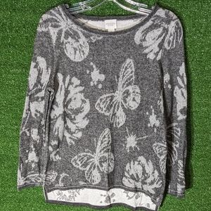 Weekends by Chicos size zero butterfly and flower lounge sweater top